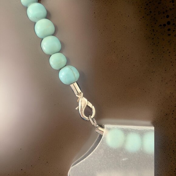 8" India Hand-painted Turquoise Chunky Wood Bead Vintage 90s Necklace Set - Picture 5 of 6